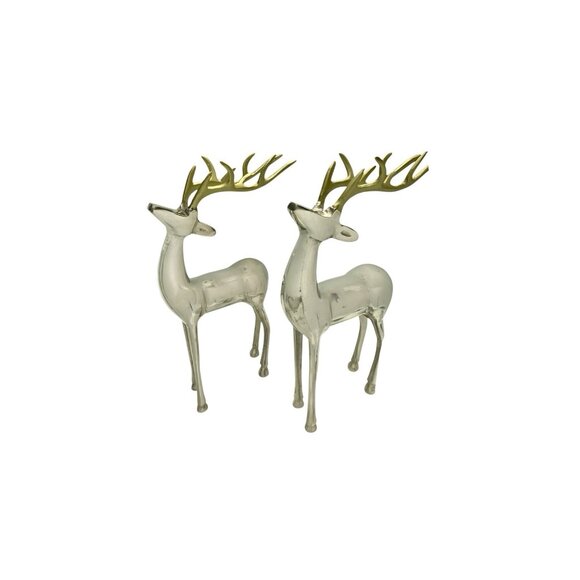 Reindeer Statues Pair Metal Stag Metallic and Gold Tone Christmas Holiday Decor - Picture 3 of 6